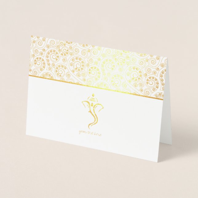 Cartes de mariage indiennes Ganesh Etched Gold Foi (Devant)