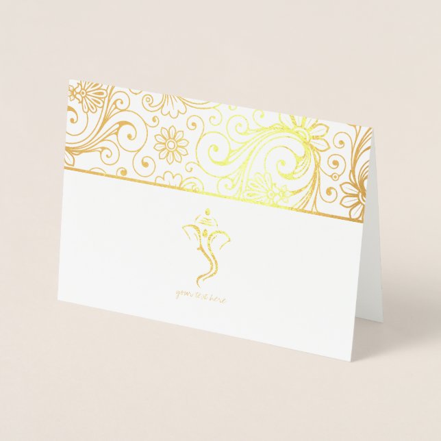 Cartes de mariage indiennes Ganesh Etched Gold Foi (Devant)