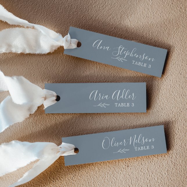 Cartes de Mariage minimes do-it-yourself bleu feui (Minimal Leaf Blue White DIY Wedding Place Cards)