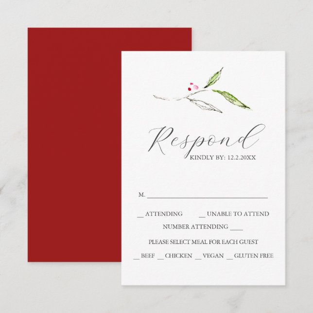 Cartes de mariage personnalisées RSVP Botaniques h (Devant / Derrière)