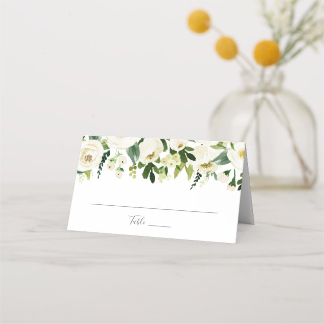 Cartes de Mariage pliées en vert Fleur Blanche (Devant)
