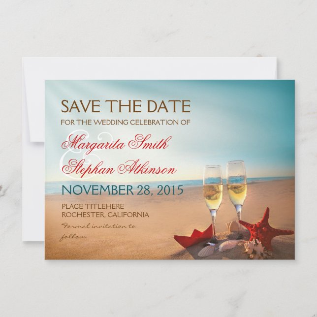 Cartes de mariage romantiques de plage pour Sauveg (Devant)