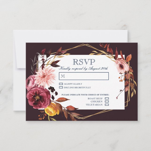 Cartes de mariage RSVP avec choix de repas (Devant)