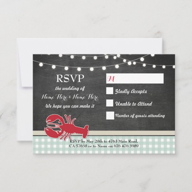 Cartes de mariage RSVP Crevettes Bouillabaisse Hom (Devant)
