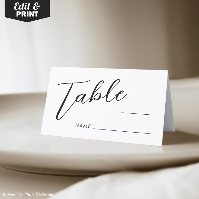 Cartes de Mariage simples en noir et blanc (Wedding Table Place Cards)
