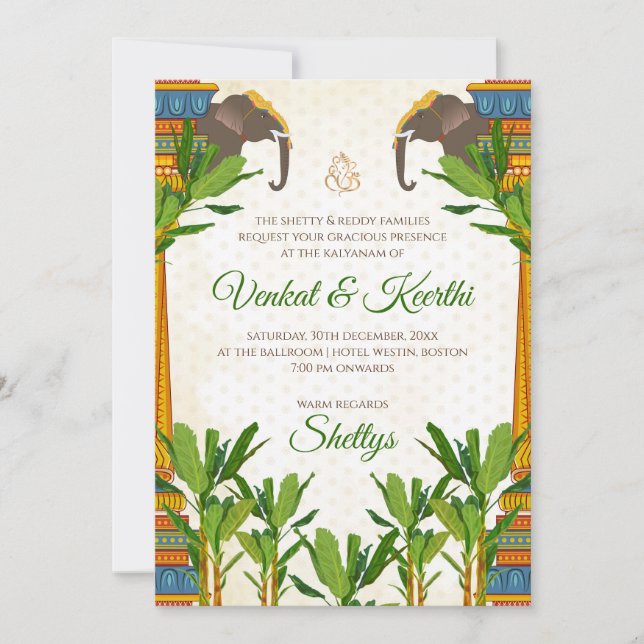Cartes de Mariage sud-indiennes et invitation au m (Devant)