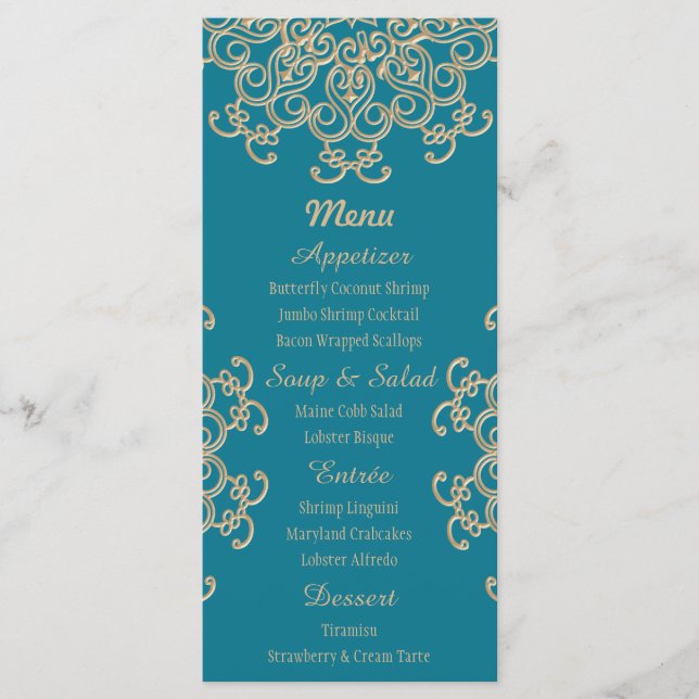 Cartes de menu Aquamarine et Gold Indian Style (Devant)