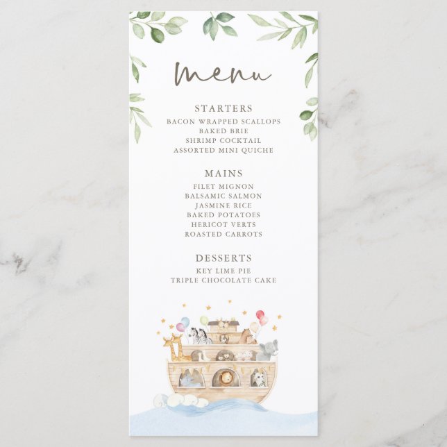 Cartes de menu Arche de Noah (Devant)