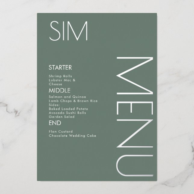 Cartes de menu argent pressé logo initial pour mar (Recto)