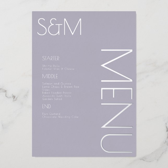 Cartes de menu argentées en relief gras pour maria (Recto)