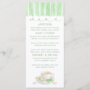 Cartes de menu de baby shower vert sur le thème du