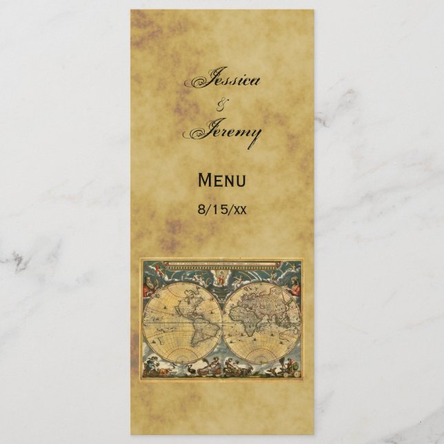 Cartes de menu de la carte du monde antique en dét (Devant)