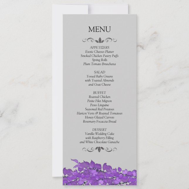 Cartes de menu de la réception de mariage (Devant)
