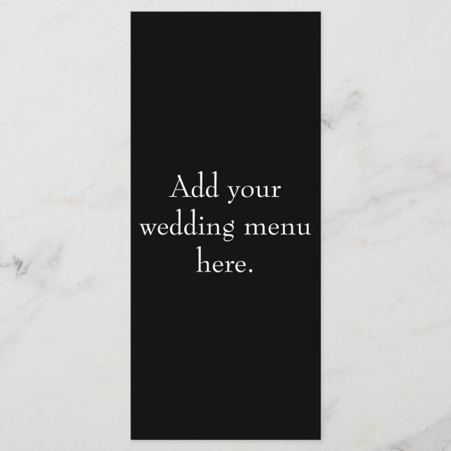 Cartes de menu de la réception de mariage noir et  (Devant)