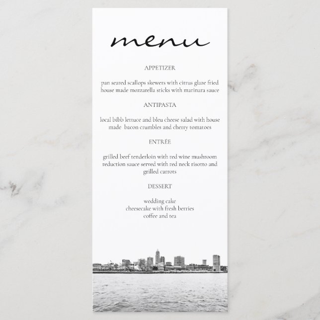 Cartes de menu de la skyline de Cleveland simple (Devant)