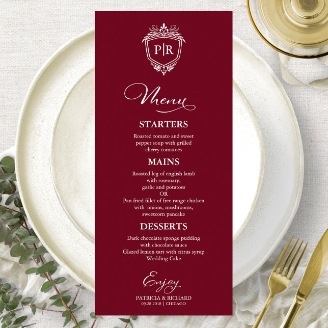 Cartes de menu de mariage à monogramme élégant Bou (Créateur téléchargé)