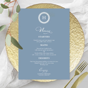 Cartes de menu de mariage à monogramme en couronne