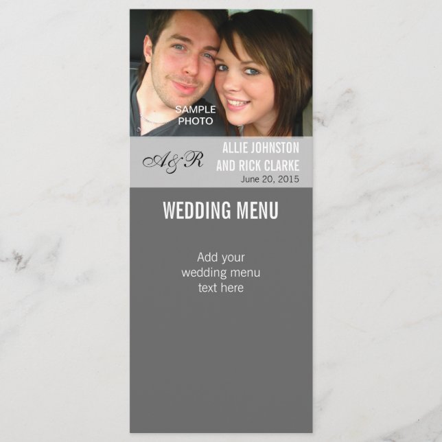 Cartes de menu de mariage avec photo moderne (Devant)
