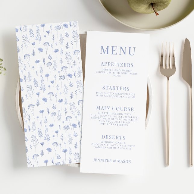 Cartes de menu de mariage bleu clair pour le jardi (Créateur téléchargé)