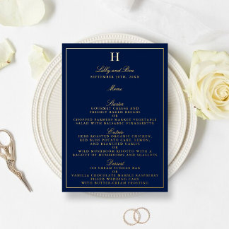 Cartes de menu de mariage classiques en véritable 