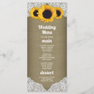 Cartes de menu de mariage en toile de jute et dent
