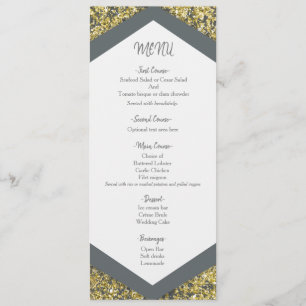 Cartes de menu de mariage pailletées grises et dor