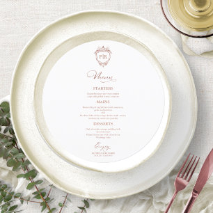 Cartes de menu de mariage rondes à monogramme Rose