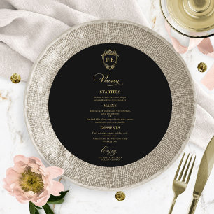 Cartes de menu de mariage rondes monogramme noir e