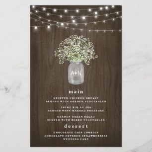 Cartes de menu de mariage rustique au jarres de ma