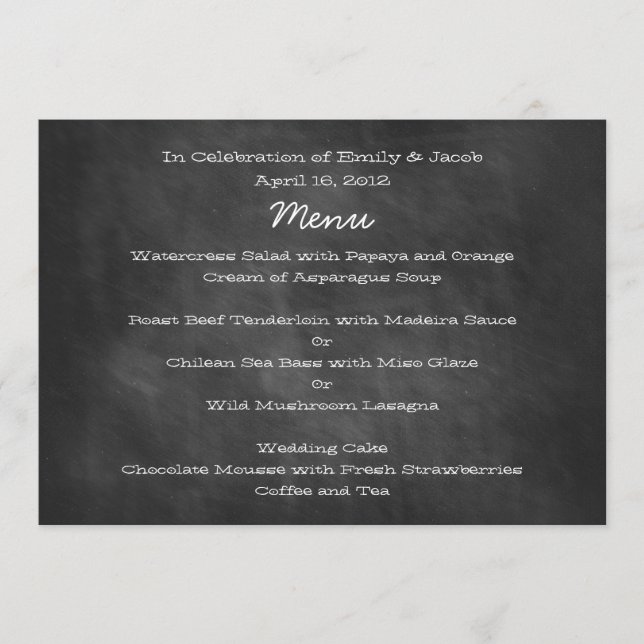 Cartes de menu de mariage tableau noir (Devant)