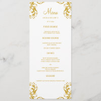Cartes de menu du dîner mariage | Style Damas or