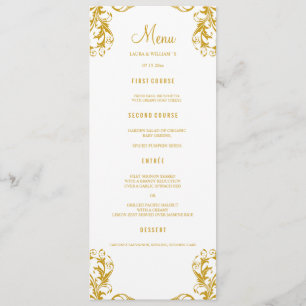 Cartes de menu du dîner mariage Style Damas or