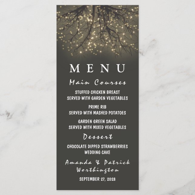 Cartes de menu du Mariage de la branche Arbre Lumi (Devant)