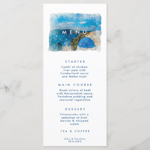 Cartes de menu du mariage grec de Santorin