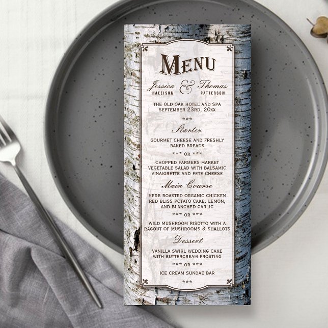 Cartes de menu du Mariage Rustic Silver Birch Tree (Créateur téléchargé)