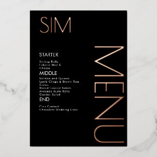 Cartes de menu en or rose pressé avec logo initial