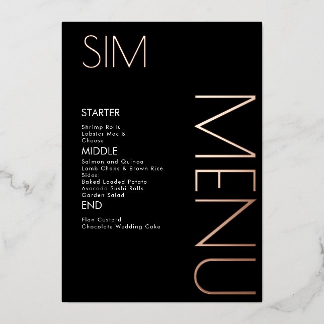 Cartes de menu en rose gold pressé logo initial po (Recto)