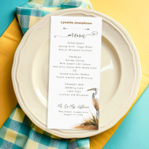 Cartes de menu et de placement de mariage côtier l