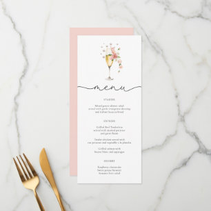 Cartes de menu Fleur sauvage Blush Pink Pearls & P