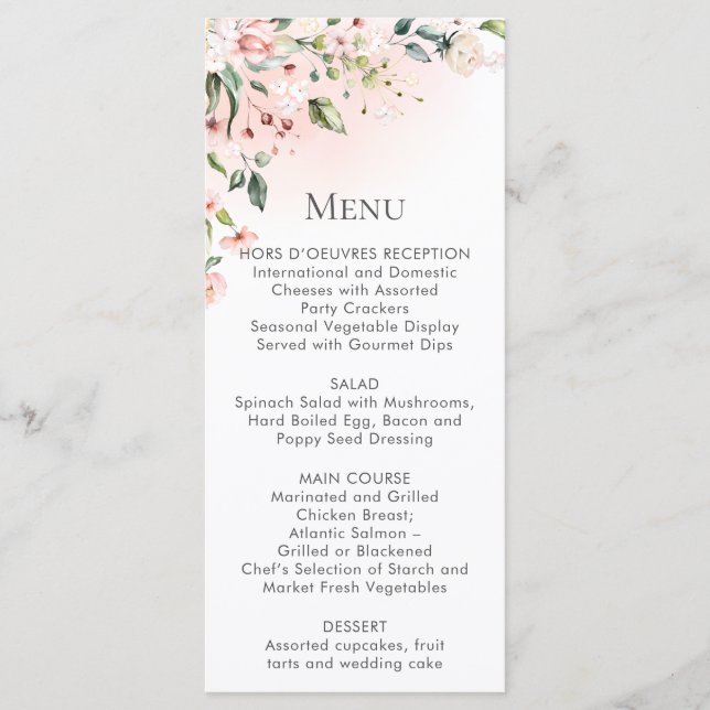 Cartes de menu Fleurs roses pêche blanc (Devant)