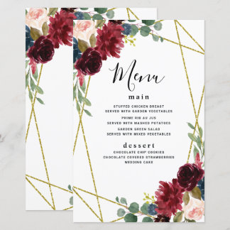 Cartes de menu Floral Or de Bourgogne