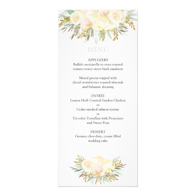 Cartes de menu Mariage à la crème de champagne et  (Devant)