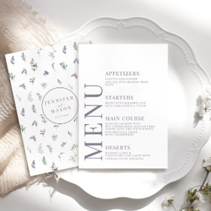 Cartes de menu mariage à motif floral lavande viol
