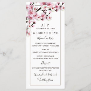 Cartes de menu Mariage blanc rose cerisier