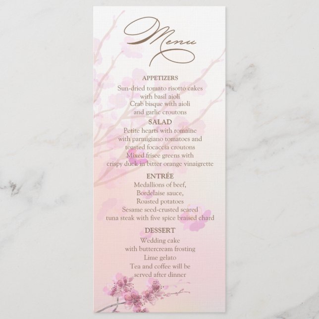 Cartes de menu Mariage Cherry Blossom/Sakura (Devant)