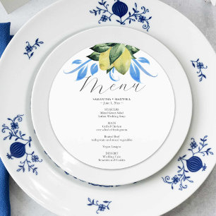 Cartes de menu mariage Citrons bleu et jaune