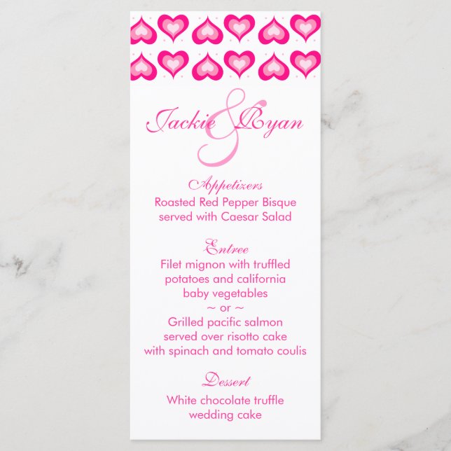 Cartes de menu mariage Coeurs mignons Rose (Devant)