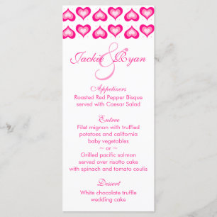 Cartes de menu mariage Coeurs mignons Rose