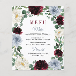Cartes de menu Mariage de automne Dusty Blue Boho