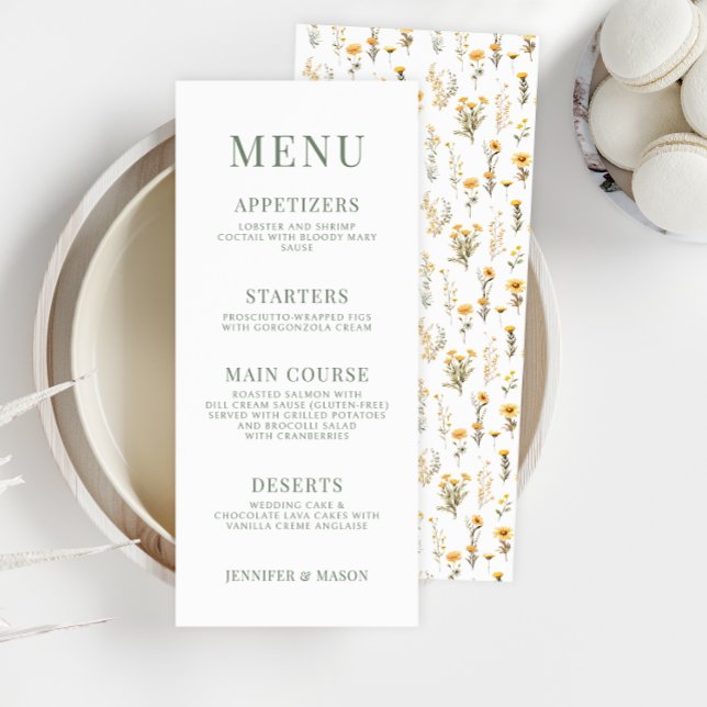 Cartes de menu mariage de fleurs de prairie fleurs (Créateur téléchargé)